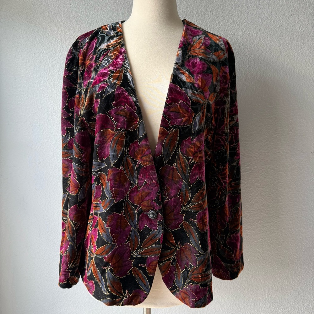 Vintage Norton McNaughton Velvet Metallic Leaf Blazer Jacket